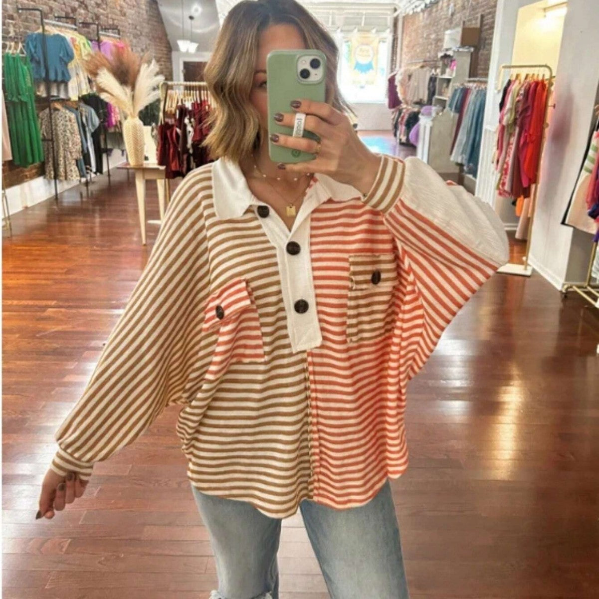 European And American Retro Street Idle Style Loose Striped Polo Shirt