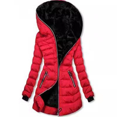 Hooded Mid-Length Fleece Padded Jacket – Winter Coat