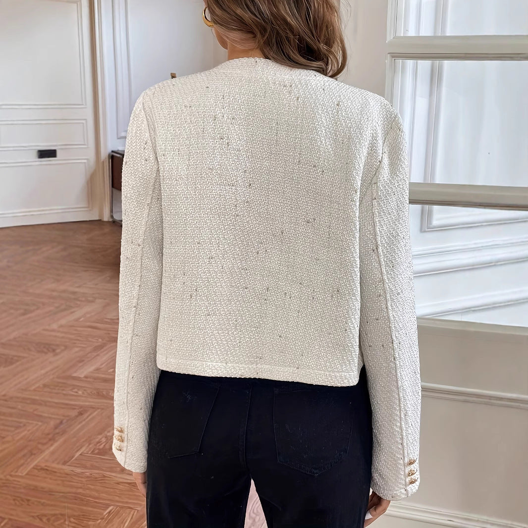 Milky White O-neck Short Slimming Elegant Lady Wool Coat
