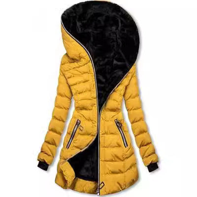 Hooded Mid-Length Fleece Padded Jacket – Winter Coat